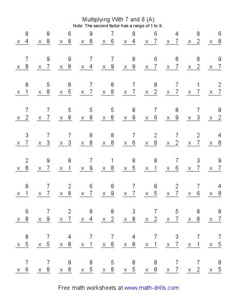 Multiplying with 7 and 8 (A) Worksheet