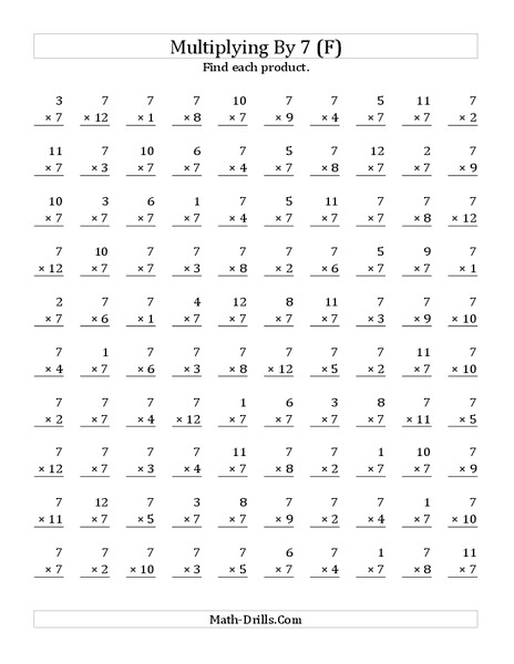 Multiplying With 7 (F) Worksheet