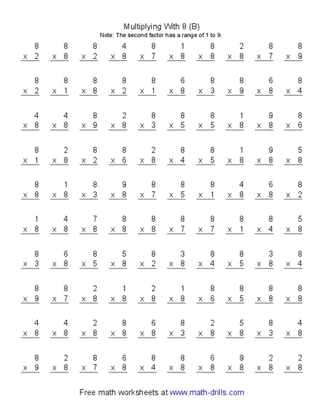 Multiplying with 8 (B) Worksheet