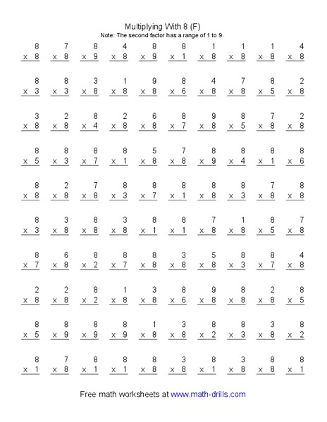 Multiplying With 8 (F) Worksheet