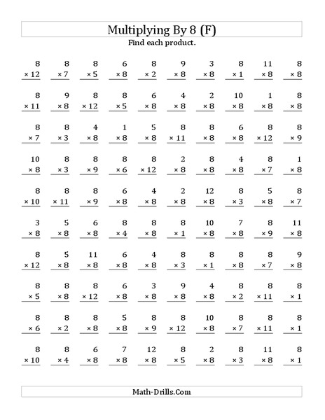 Multiplying with 8 (F) Worksheet
