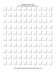 Multiplying With 9 (D) Worksheet