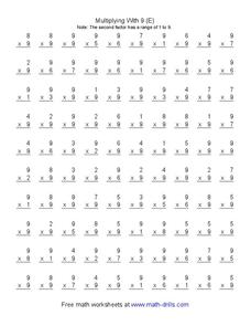 Multiplying With 9 (E) Worksheet