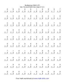 Multiplying With 9 (F) Worksheet