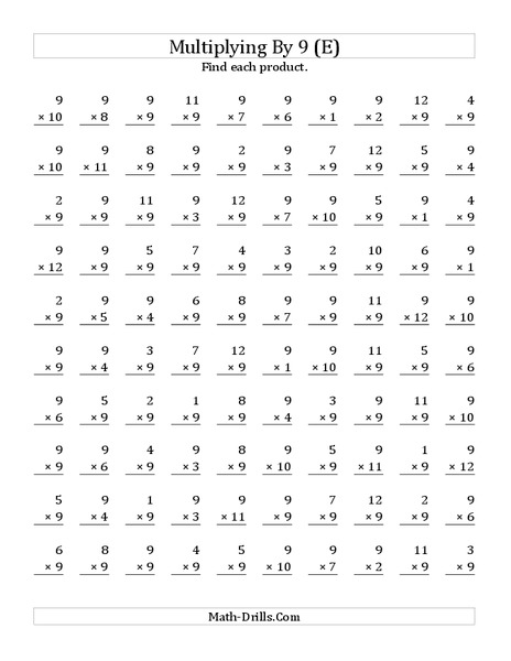 Multiplying With 9 (E) Worksheet