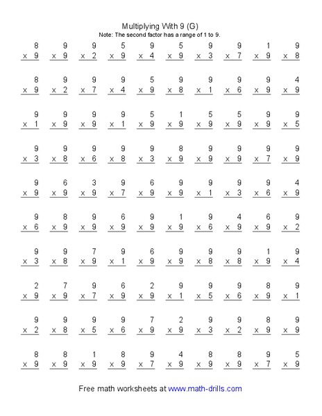 Multiplying With 9 (G) Worksheet