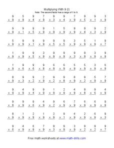 Multiplying with 9 (I) Worksheet