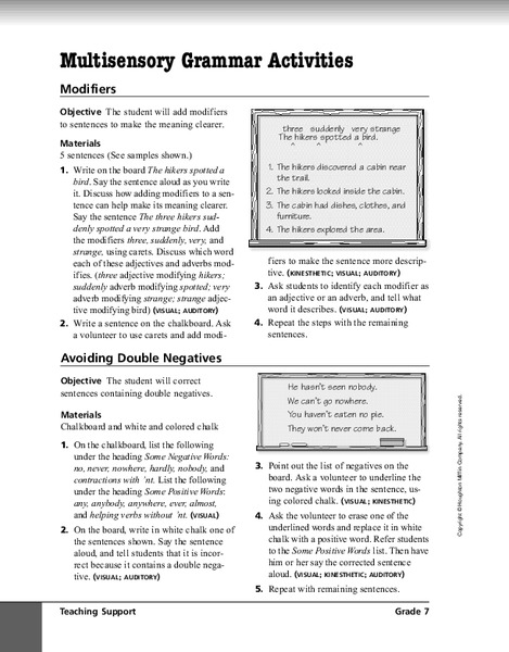 Multisensory Grammar Activities Activity