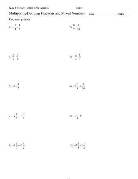 Multiplying/Dividing Fractions and Mixed Numbers Worksheet