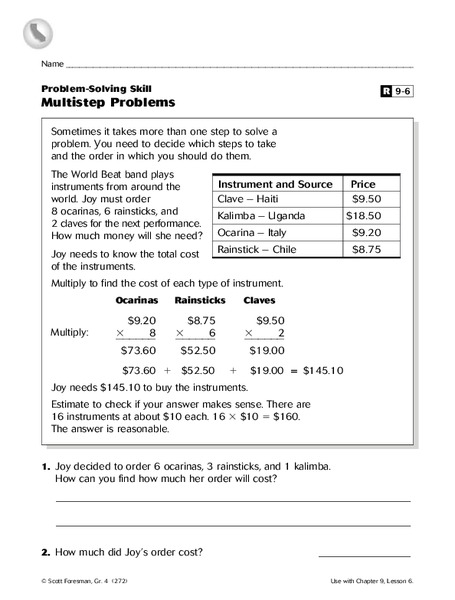 Multistep Problems Worksheet
