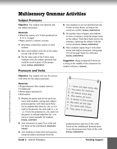 Multisensory Grammar Activities Activity