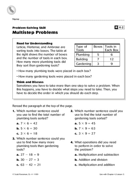Multistep Problems Worksheet