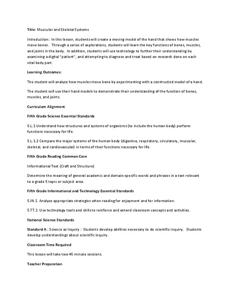 Muscular and Skeletal Systems Lesson Plan