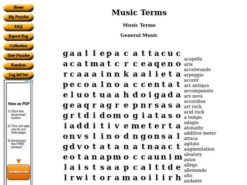 Music Terms Worksheet