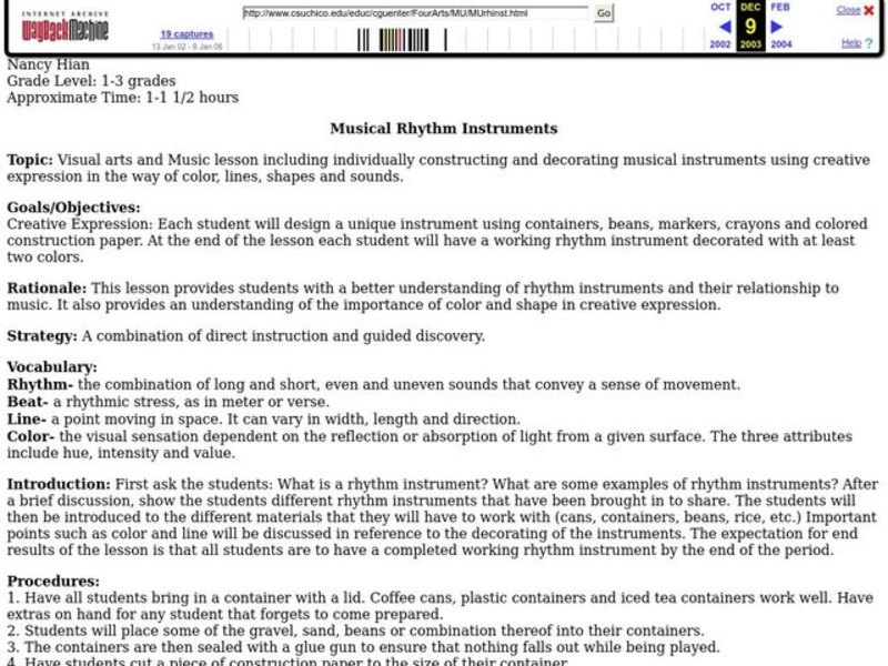 Musical Rhythm Instruments Lesson Plan