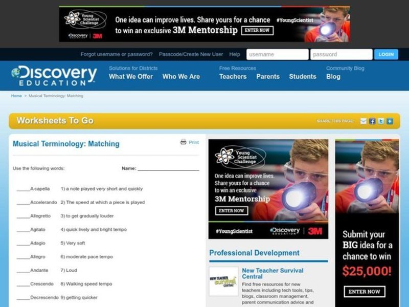 Musical Terms Worksheet