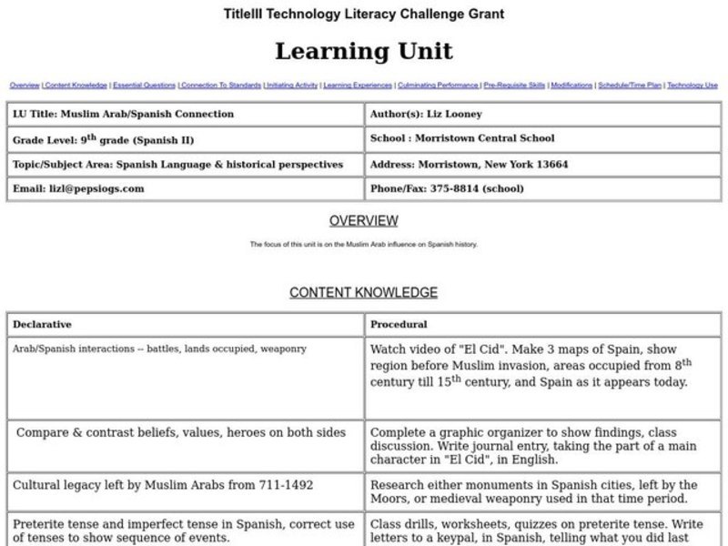 Muslim Arab/Spanish Connection Lesson Plan