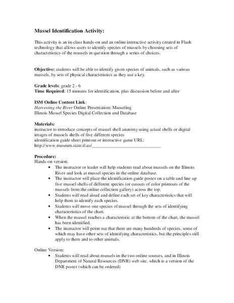 Mussel Identification Activity Lesson Plan
