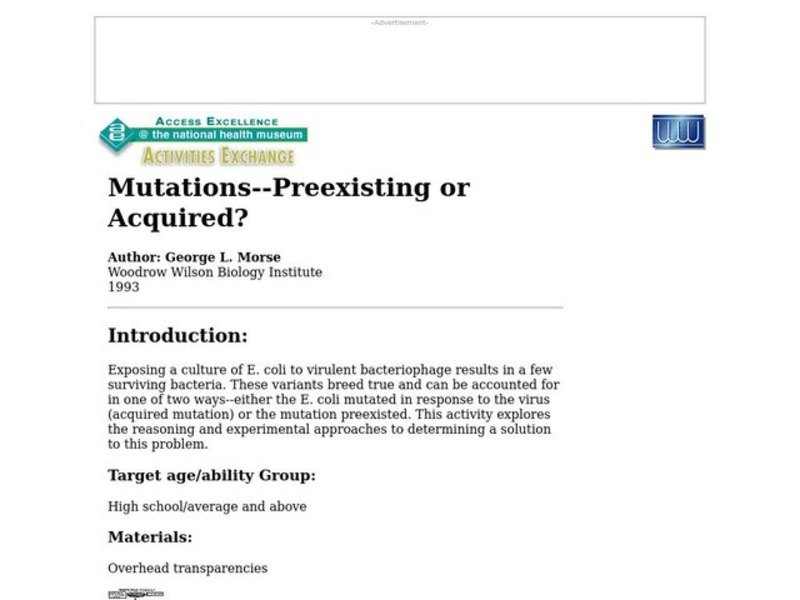 Mutations--Preexisting or Acquired? Lesson Plan