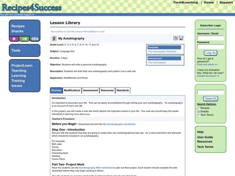 My Autobiography Lesson Plan