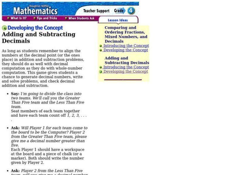 Adding and Subtracting Decimals Lesson Plan