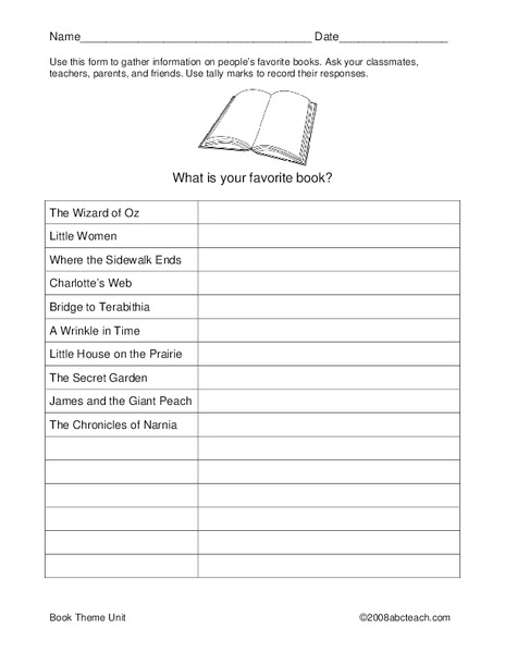 My Favorite Book Survey Worksheet