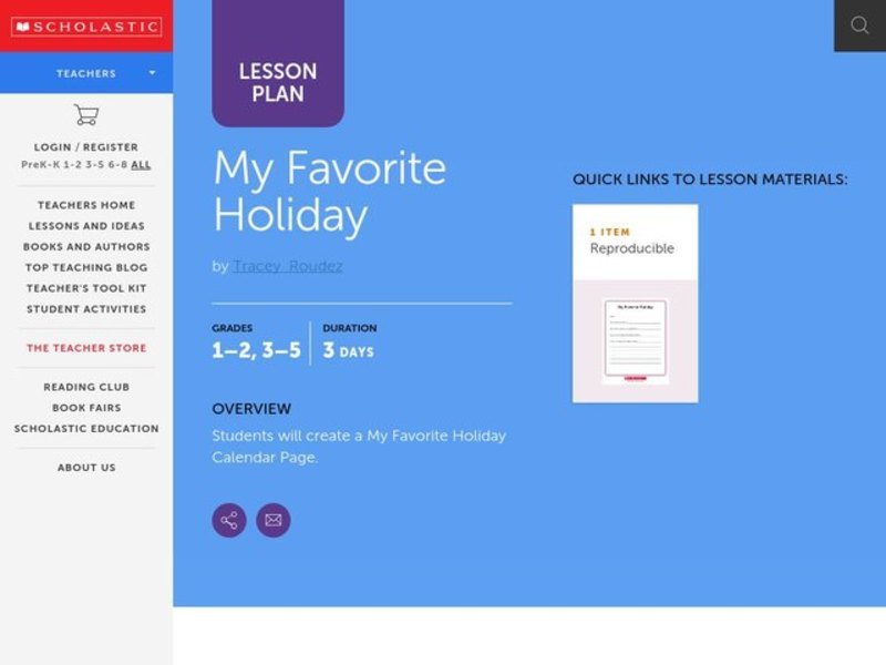 My Favorite Holiday Lesson Plan