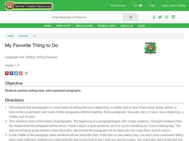 My Favorite Thing to Do Lesson Plan