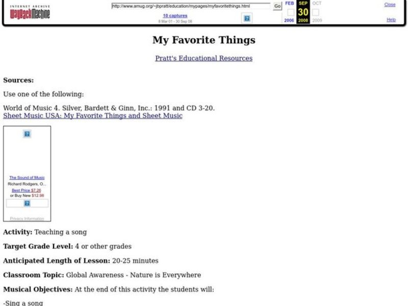 My Favorite Things Lesson Plan