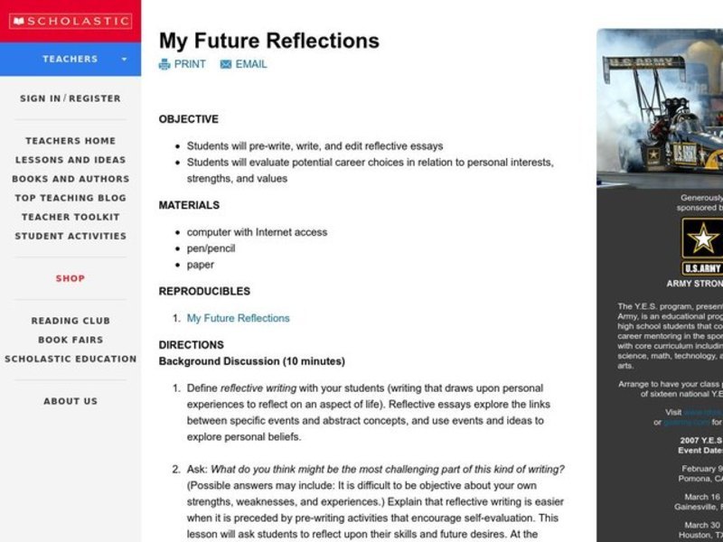 My Future Reflections Lesson Plan