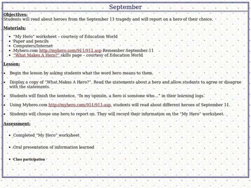 My Hero Lesson Plan
