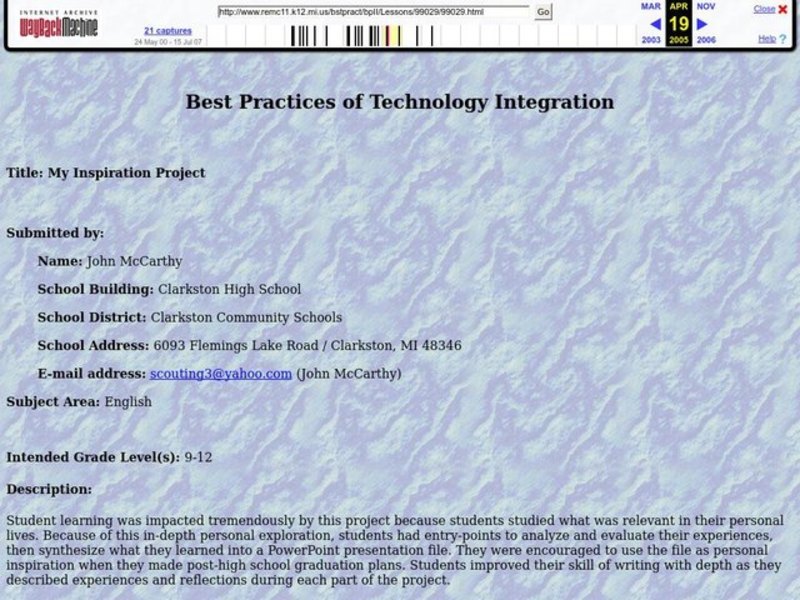 My Inspiration Project Lesson Plan