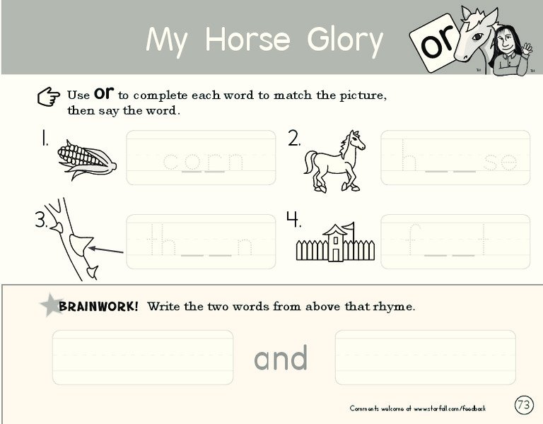 My Horse Glory Worksheet