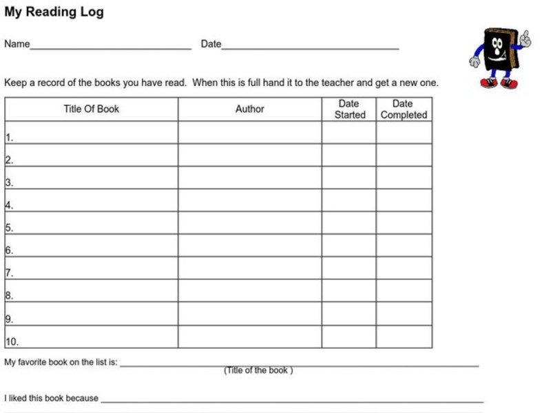 My Reading Log Worksheet