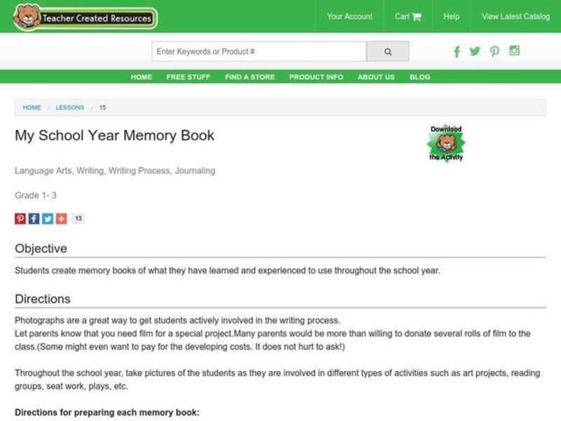 My School Year Memory Book Lesson Plan