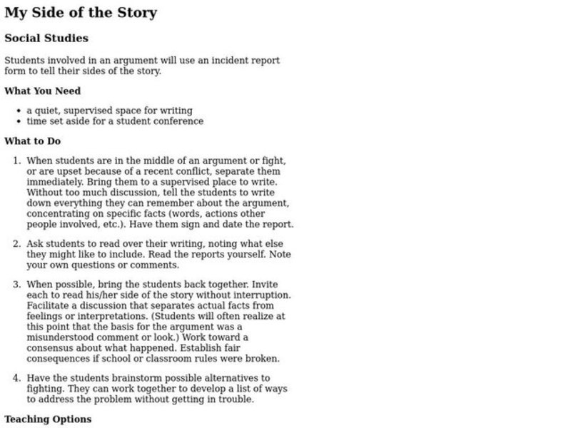 My Side of the Story Lesson Plan