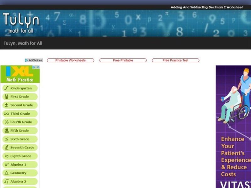 Adding and Subtracting Decimals 2  Worksheet