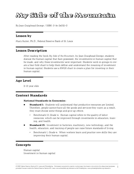 My Side of the Mountain Lesson Plan