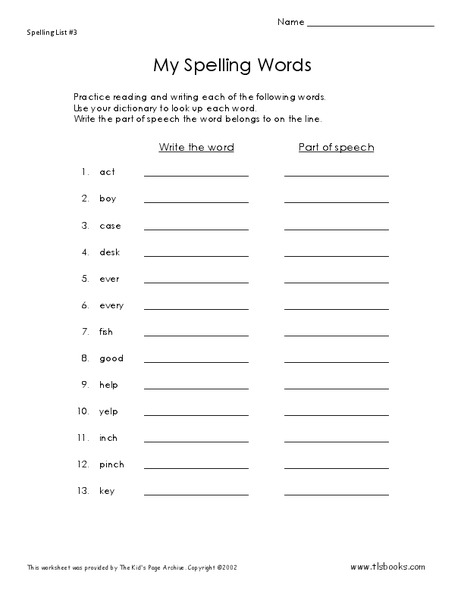 My Spelling Words Worksheet