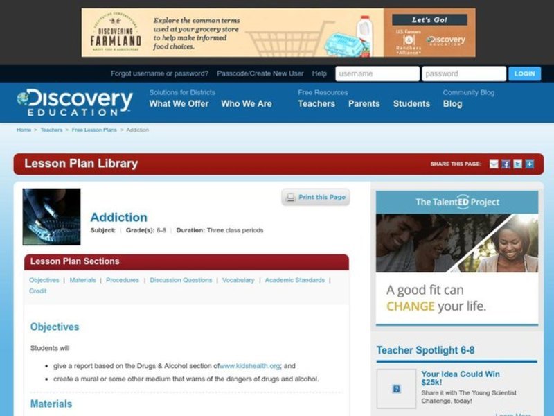 Addiction Lesson Plan