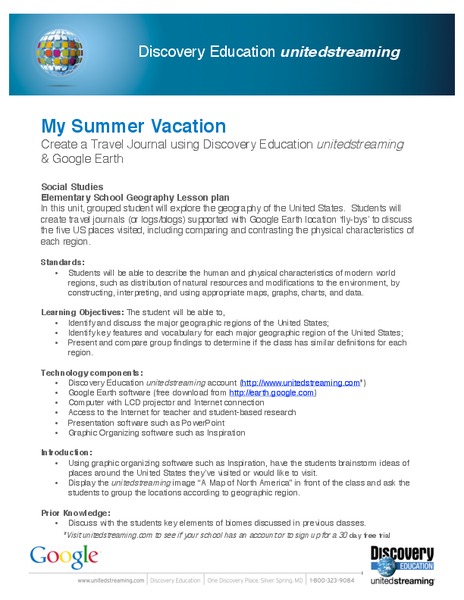 My Summer Vacation Lesson Plan