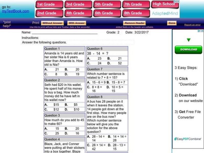My Test Book: Addition and Subtraction Interactive
