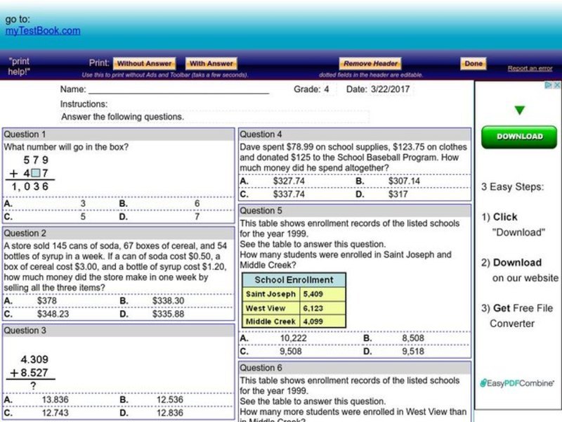 My Test Book: Addition and Subtraction Interactive
