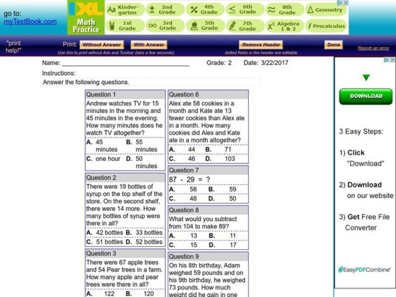My Test Book: Addition and Subtraction Interactive