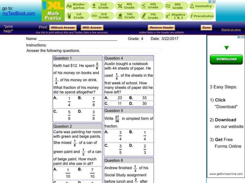 My Test Book: Fractions Interactive