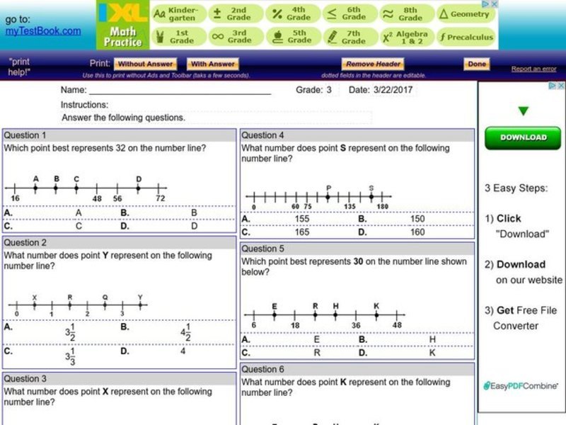 My Test Book: Number Lines Worksheet