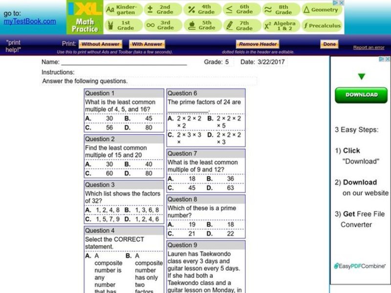 My Test Book: Multiples and Factors Interactive