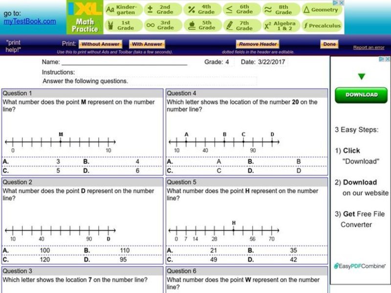 My Test Book: Number Lines Interactive