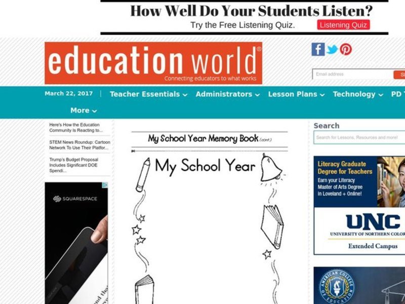 My School Year Memory Book Worksheet