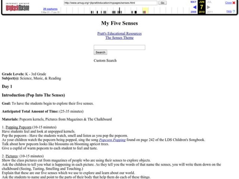 My Five Senses Lesson Plan